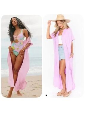 Show me your mumu pink boyd button down maxi dress duster cover up womens M